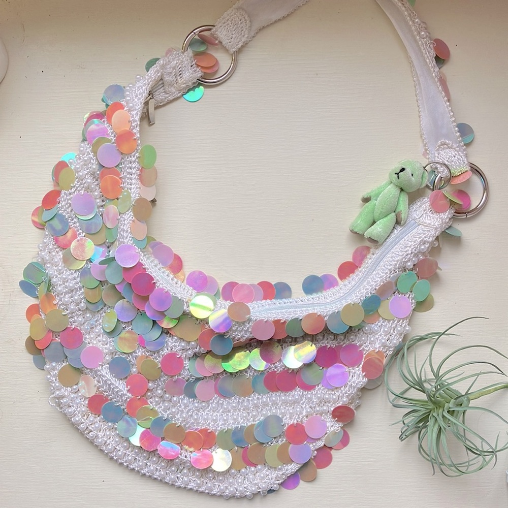 Vintage 1970s Bling Pastel Rainbow Y2K Hippie Boho Bag